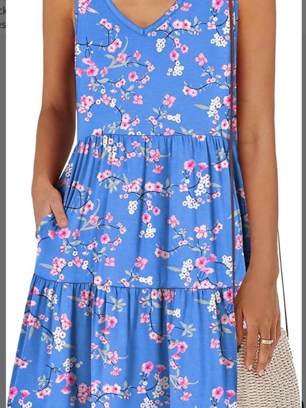 Women's Blue Floral V-Neck Tiered Dress
